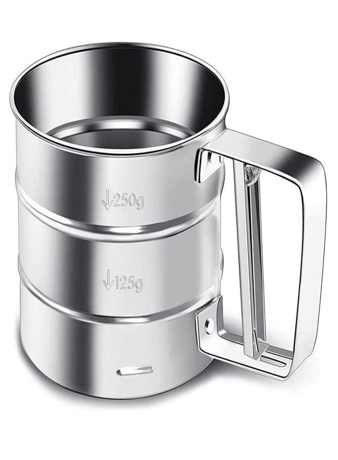 Nytra creation Stainless Steel Flour Sifter, 3-Cup Capacity, Double Mesh Sieve, Ergonomic Handle, 15 x 10 x 15 Cm, Silver - Image 1